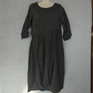 Spirithouse XS Black Striped Midi Dress Lagenlook lightweight assymetric relax